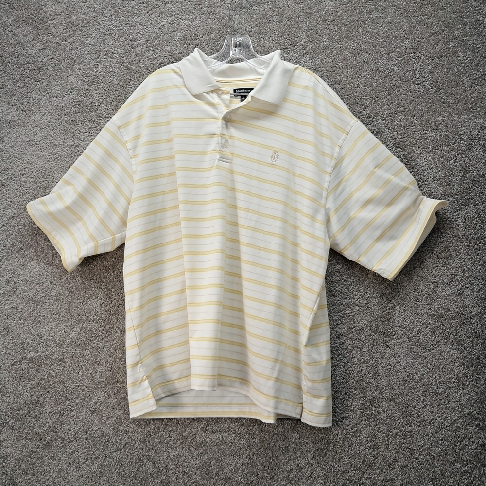 Monterey Club Mens XL Yellow White Striped Short Sleeve Golf Polo Shirt